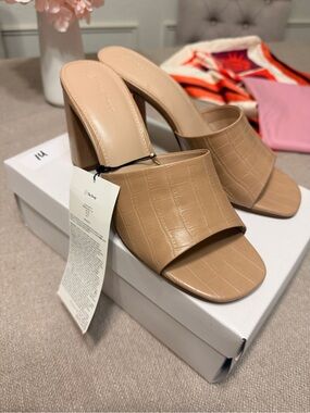 Croc-Embossed Nude Block Heel Mule — Women's Slip-On Clog
